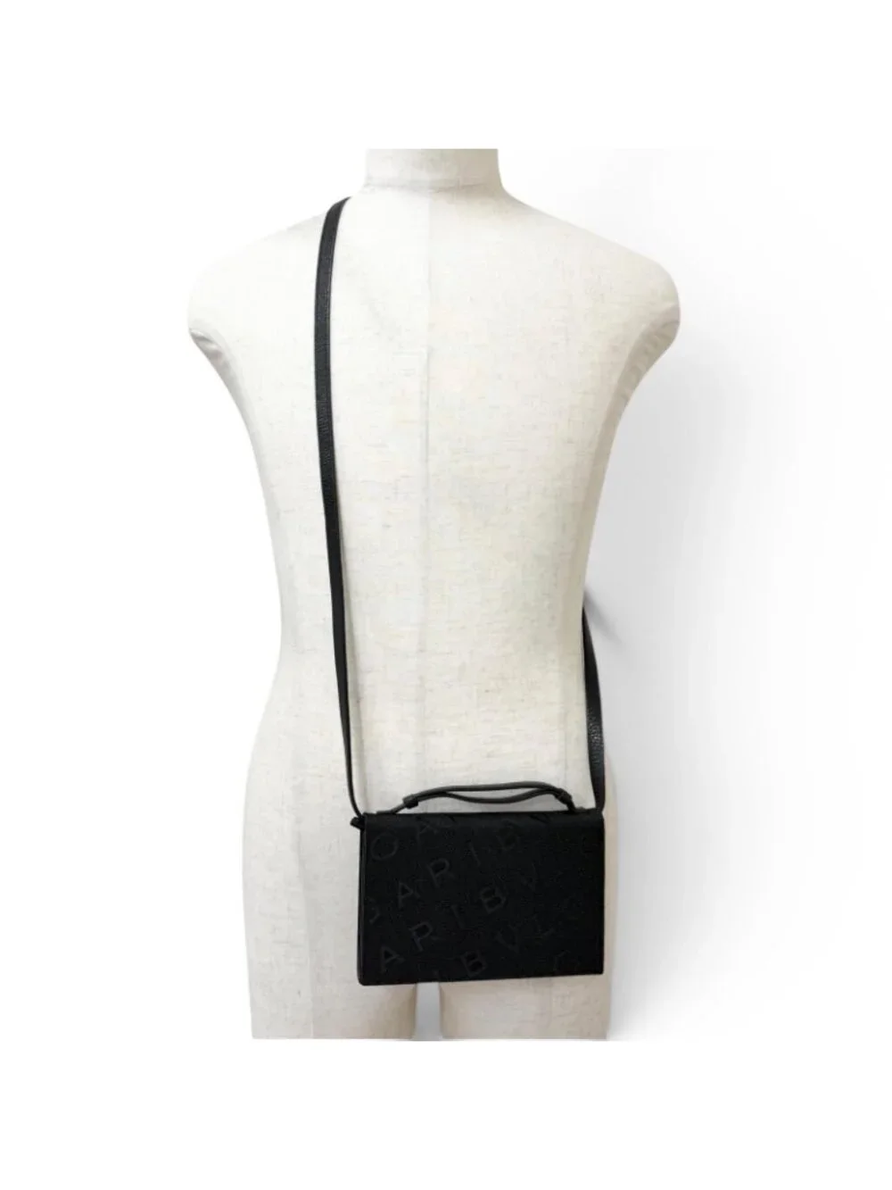 Bvlgari Canvas Leather Logo All Over Print Wallet on Chain Black Shoulder Bag